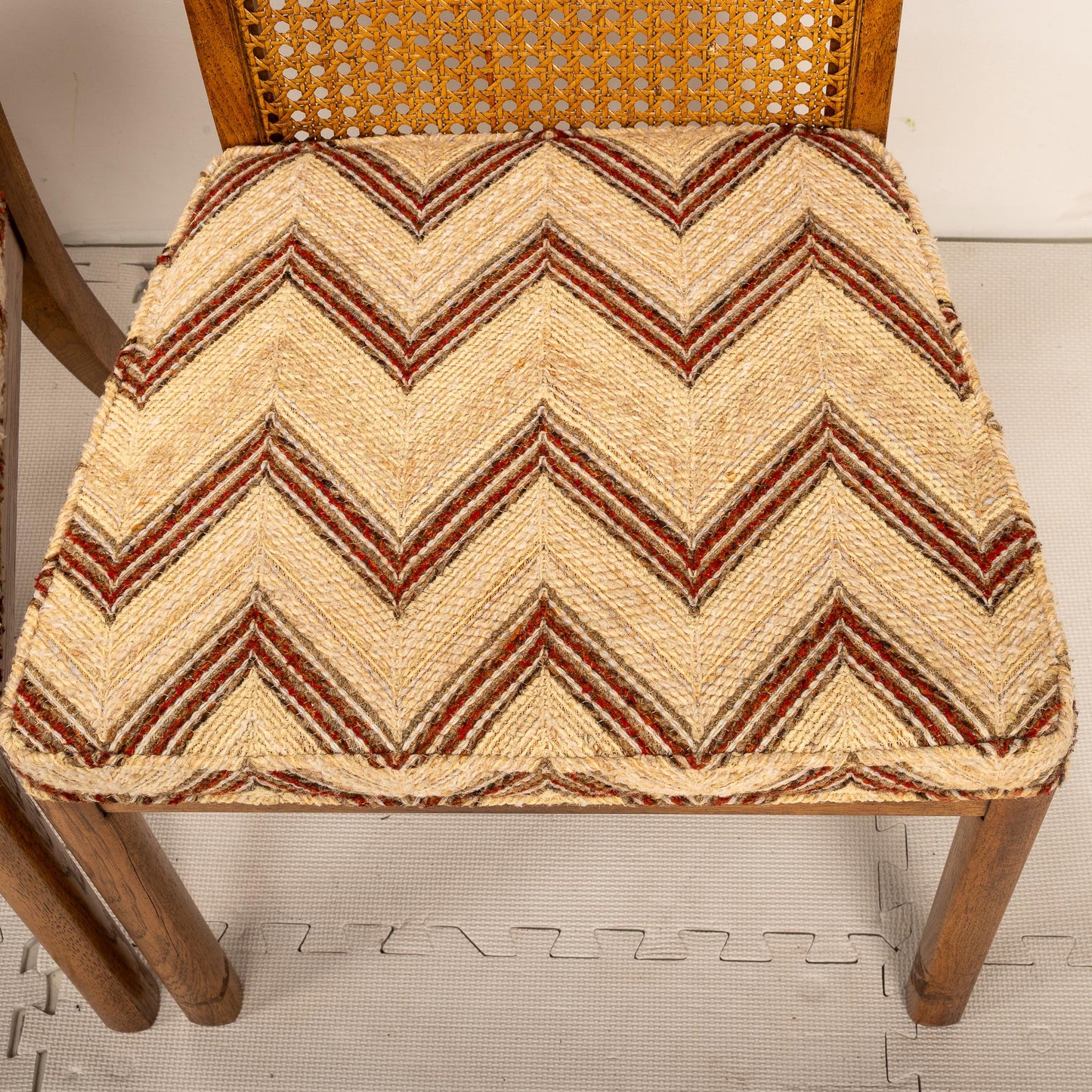 1970s Mid Century Modern Drexel Caned Back Chevron Dining Side Chairs- Set of 4 - Need Reupholstered