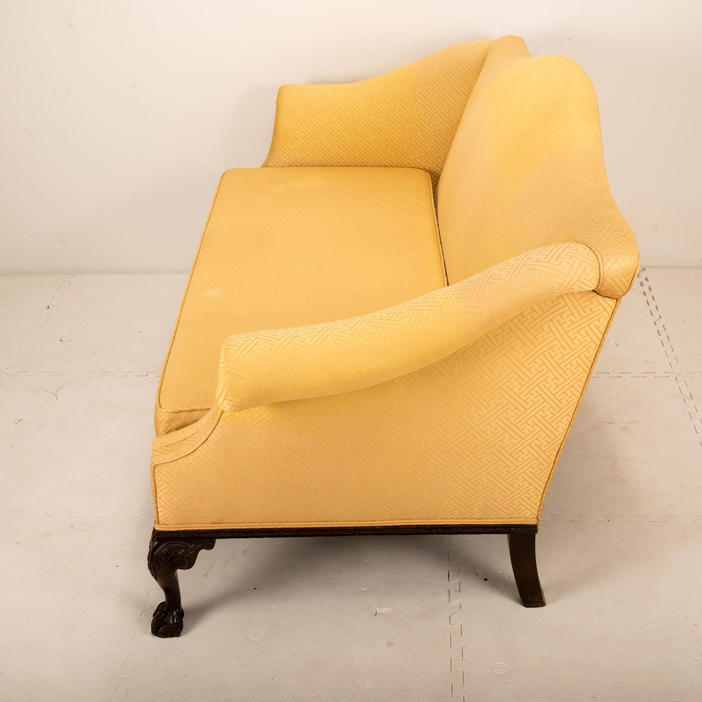 Vintage 1940s English Camelback Claw Footed Chippendale Upholstered Settee Loveseat Sofkka English Style, Original Upholstery , Gorgeous Piece