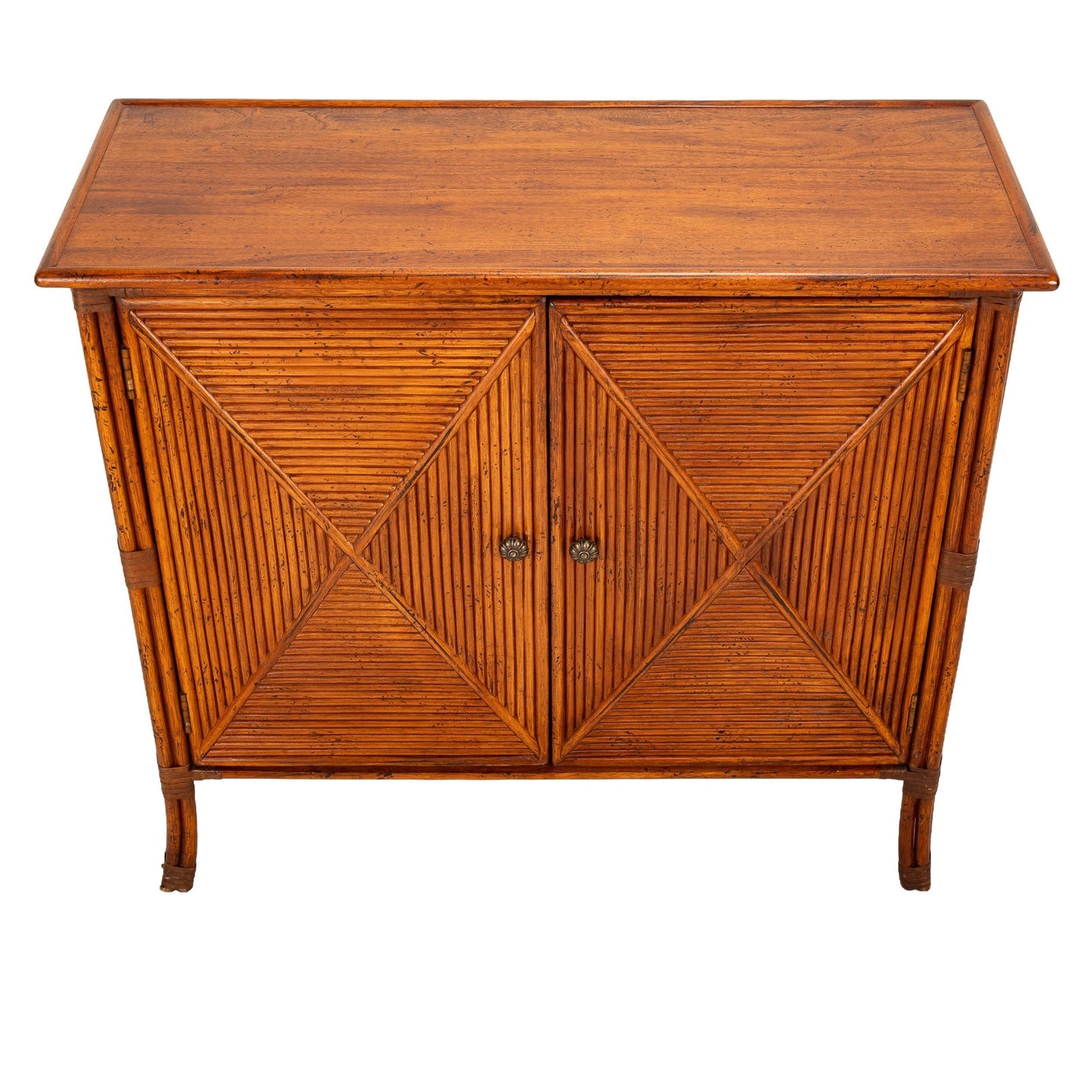 Vintage Split Bamboo & Diamond Reed Sideboard – Coastal Boho Buffet with Island Vibe –Tropical Console Cabinet Palm Beach Regency