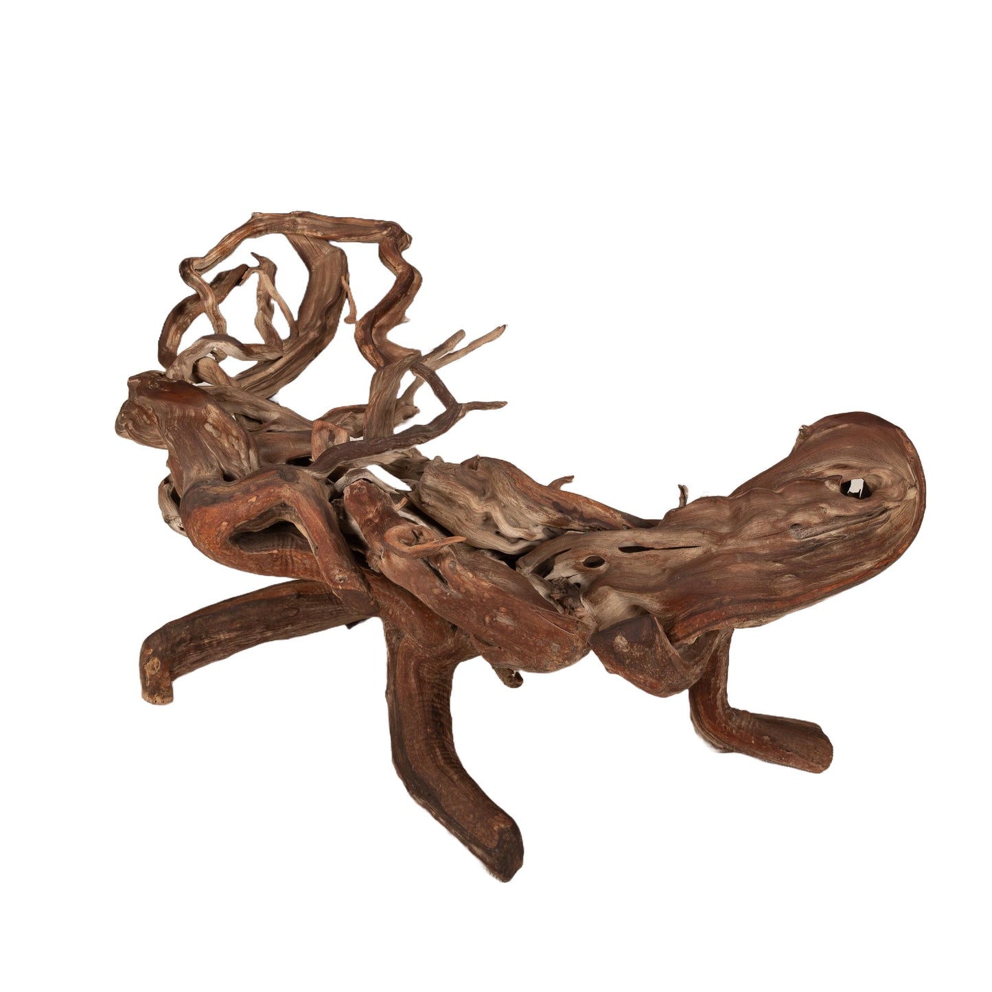 Mid-Century Organic Modern Driftwood Coffee Table – 1960s Sculptural Wood Base w/ Original Biomorphic Kidney Glass Top, Vintage MCM Decor