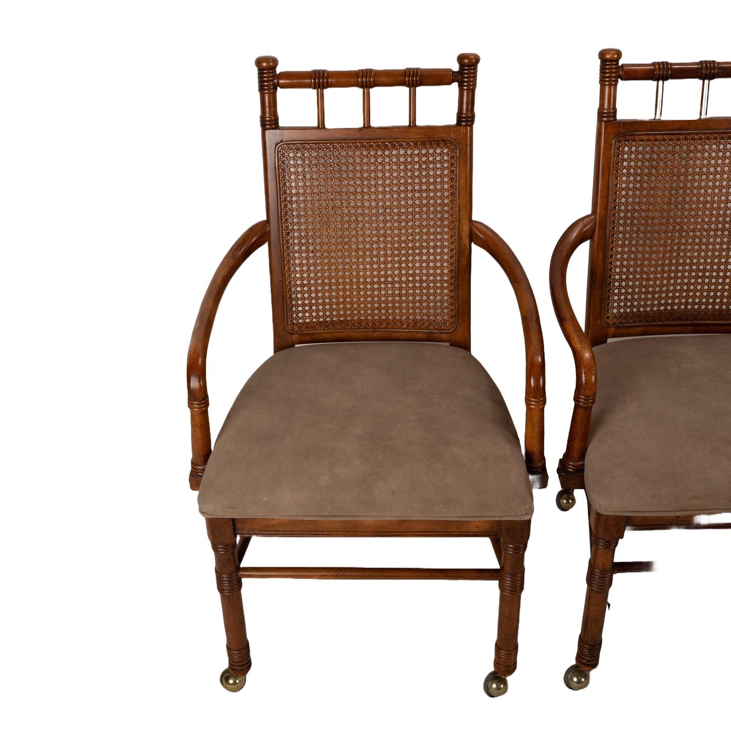 Vintage Stanley Furniture Co. Faux Bamboo Cane Back Rolling Arm Chairs - Set of 4 , Boho Tropical Beach Style, USA Shipping Available