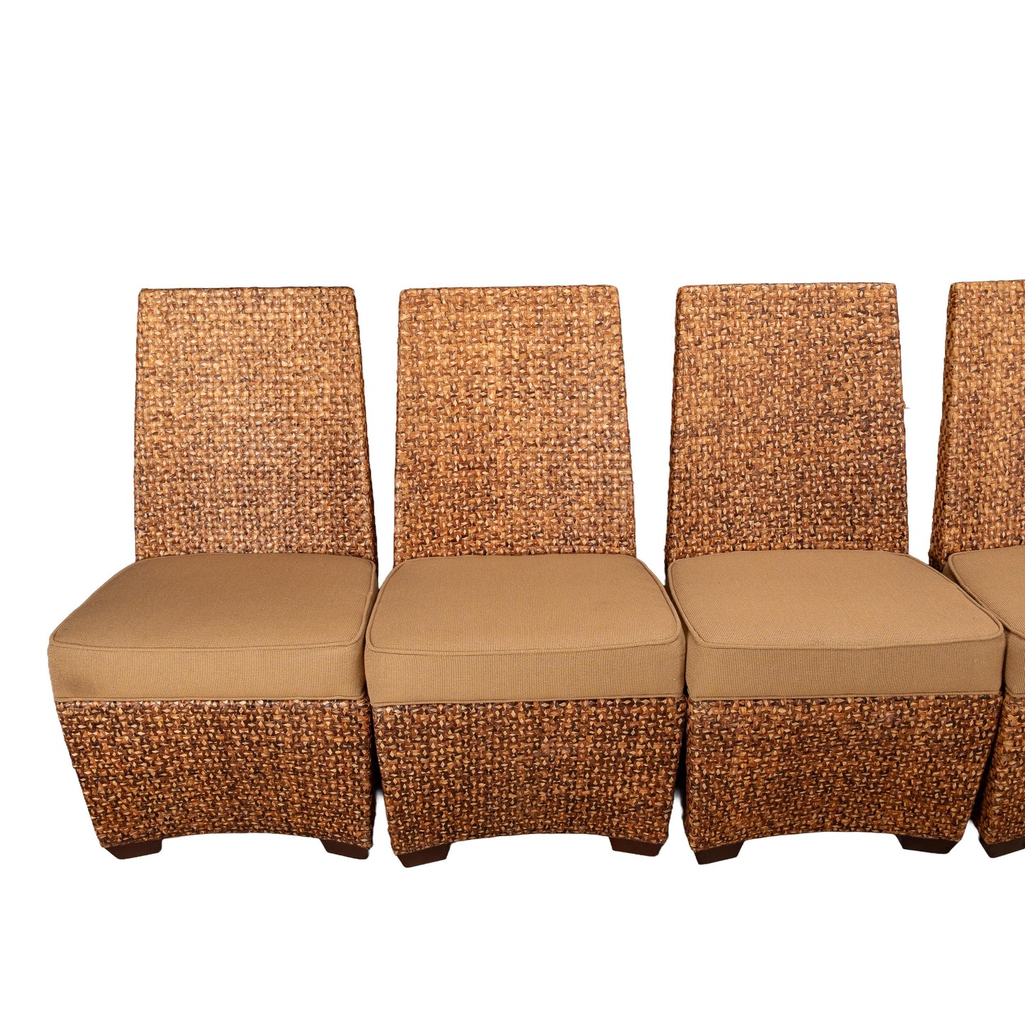 Set of 6 Lane Venture Bac Bac Banana Leaf Braided Dining Chairs – Coastal Boho Chic Woven Natural Texture Rattan Island Palm Beach Regency