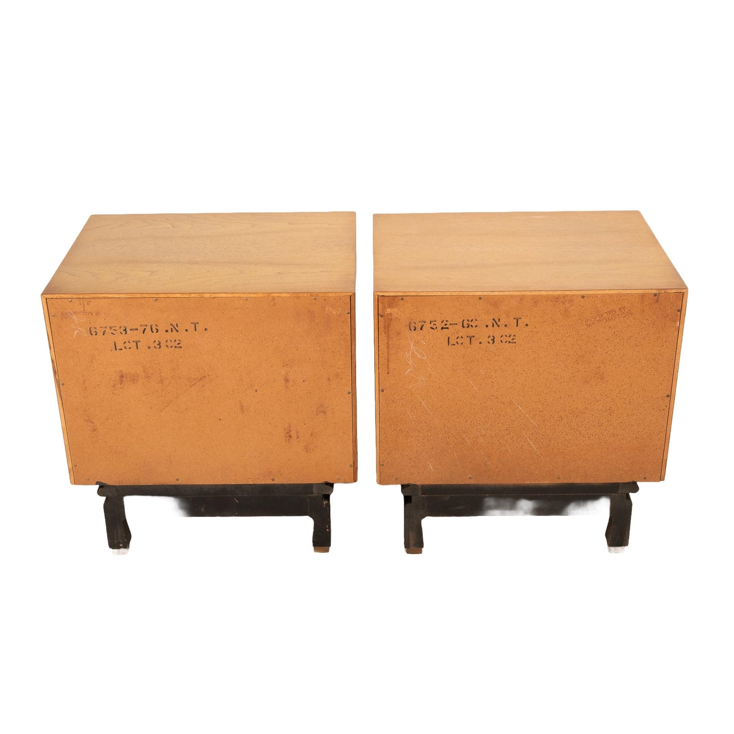 Pair of American of Martinsville Nightstands – Asian Inspired Blonde Walnut, Mid Century Modern 3-Drawer Side Tables, Vintage MCM