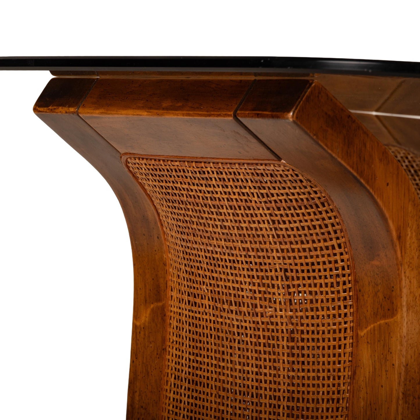 1960s Mid Century Modern Double Wicker Bentwood Side Tables with Smoked Glass Tops – Retro Boho Chic Vintage Accent End Tables