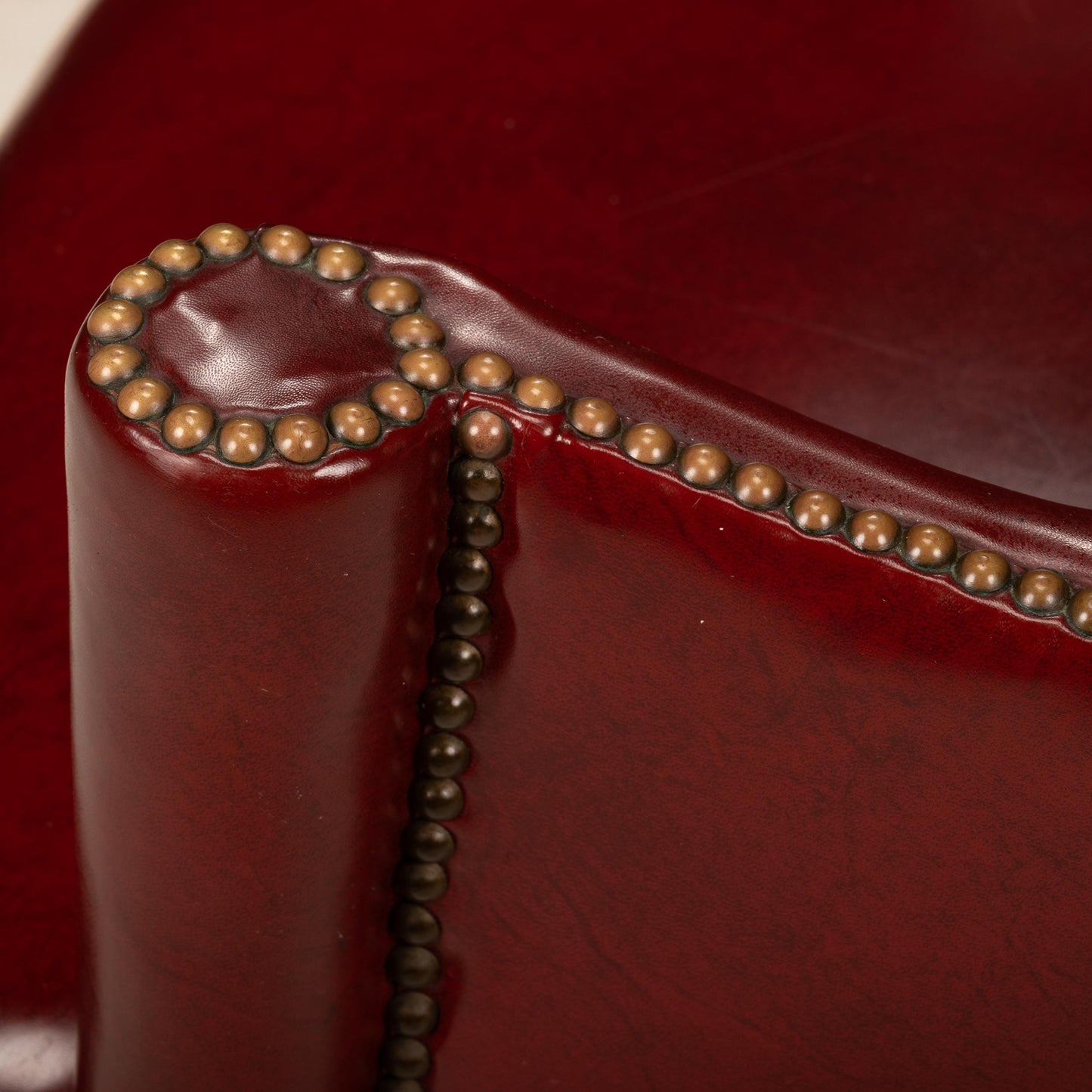 1950s Burgundy Red Vinyl Wingback Club Chair | Studded Library Lounge Armchair | Mid Century Accent Seating