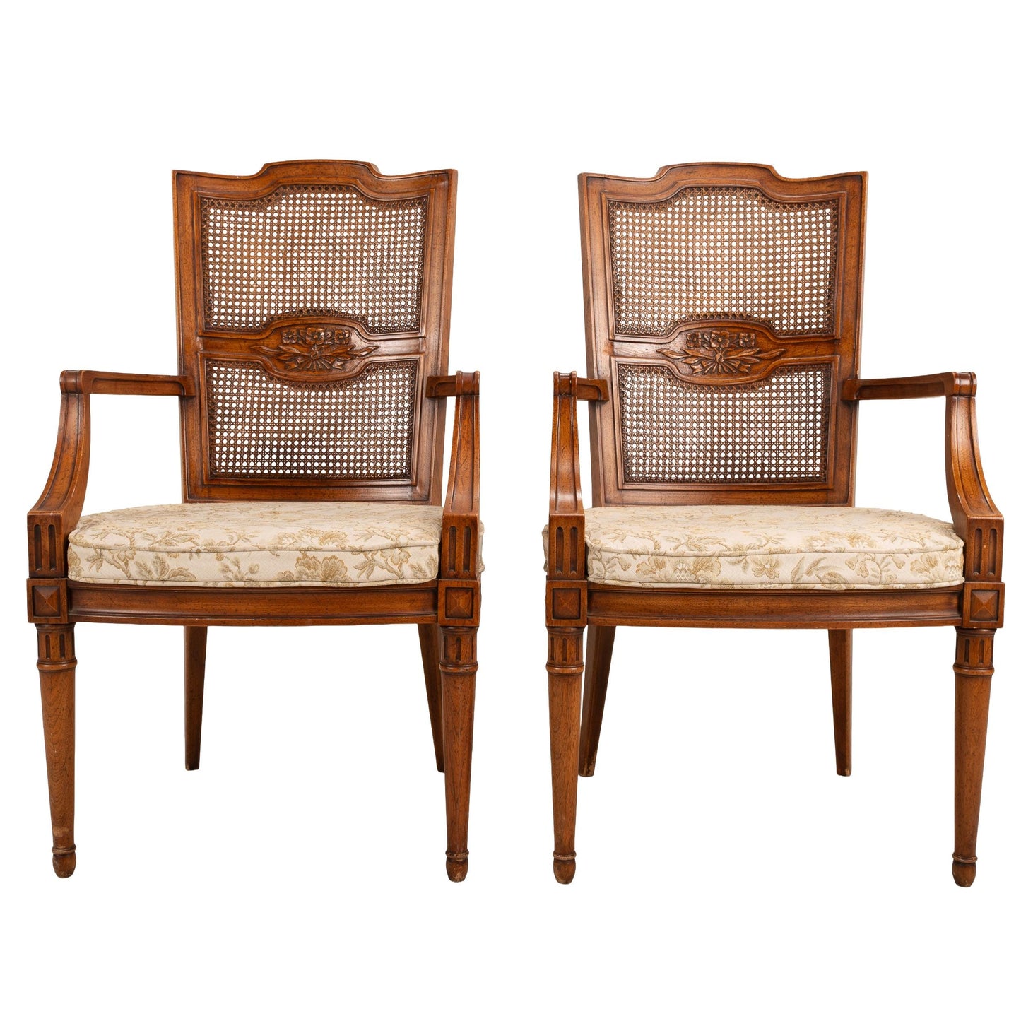 French Regency Louis XVI Caned Back Carved Side Chairs – Pair, Antique Neoclassical Dining Chairs, Elegant Vintage Seating