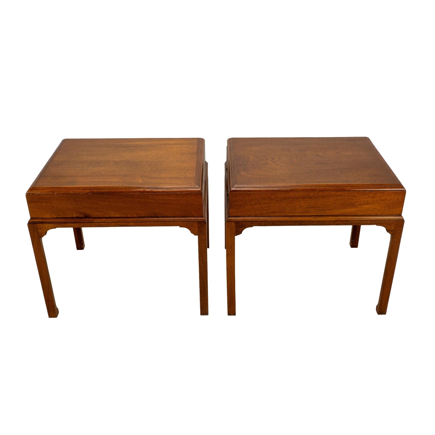 Vintage Burl Walnut Nightstands by Fine Arts Furniture With Brass Handles - A Pair