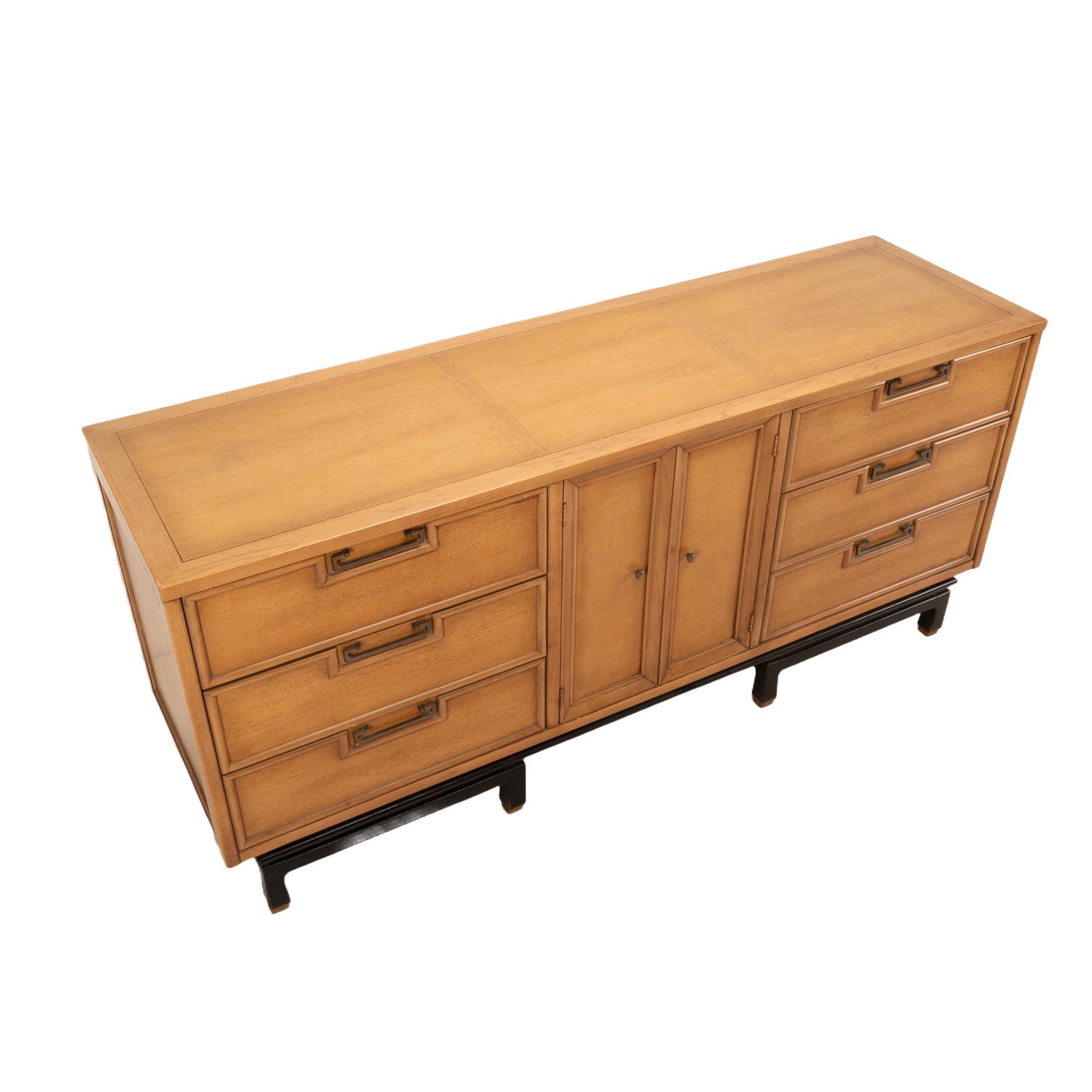 Large Mid-Century Dresser by American of Martinsville – Asian Ming Style, Blonde Walnut, Vintage MCM 1960s Lowboy Credenza