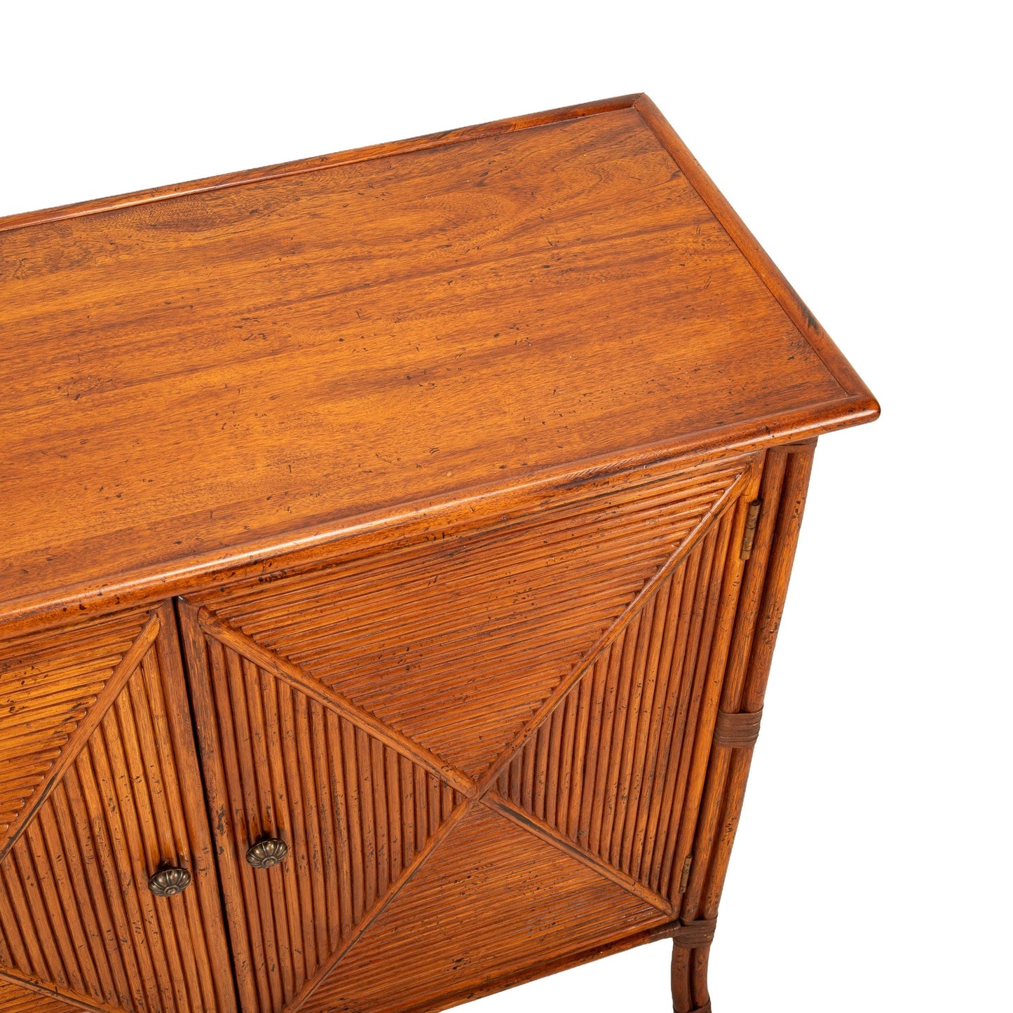 Vintage Split Bamboo & Diamond Reed Sideboard – Coastal Boho Buffet with Island Vibe –Tropical Console Cabinet Palm Beach Regency
