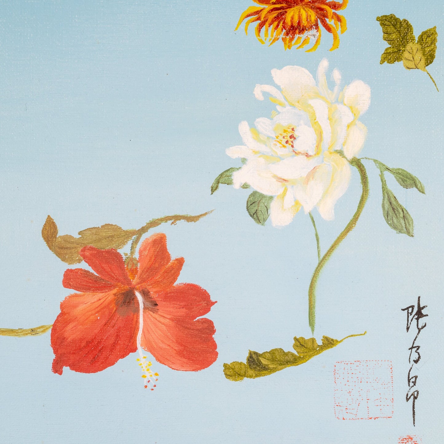 Vintage Japanese Asian Flower Goddess Original Oil Painting 15.75x30.75" Floral - Flower Child Peace