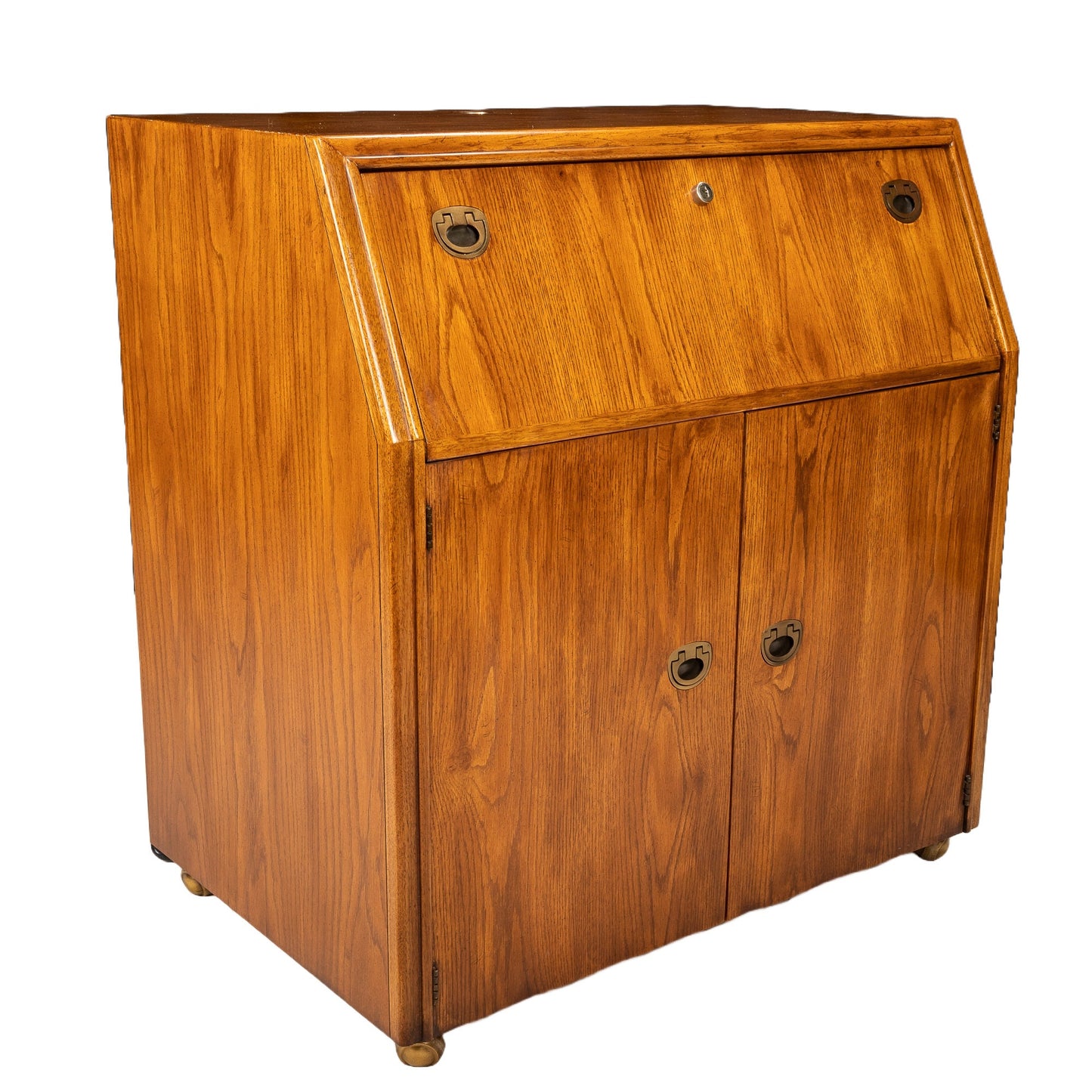 1980s Drexel Passage Campaign Style Drop Front Rolling Desk Storage Cabinet - USA Made Vintage High Quality Furniture- We Ship