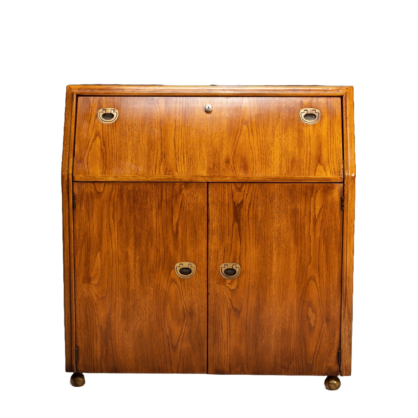 1980s Drexel Passage Campaign Style Drop Front Rolling Desk Storage Cabinet - USA Made Vintage High Quality Furniture- We Ship