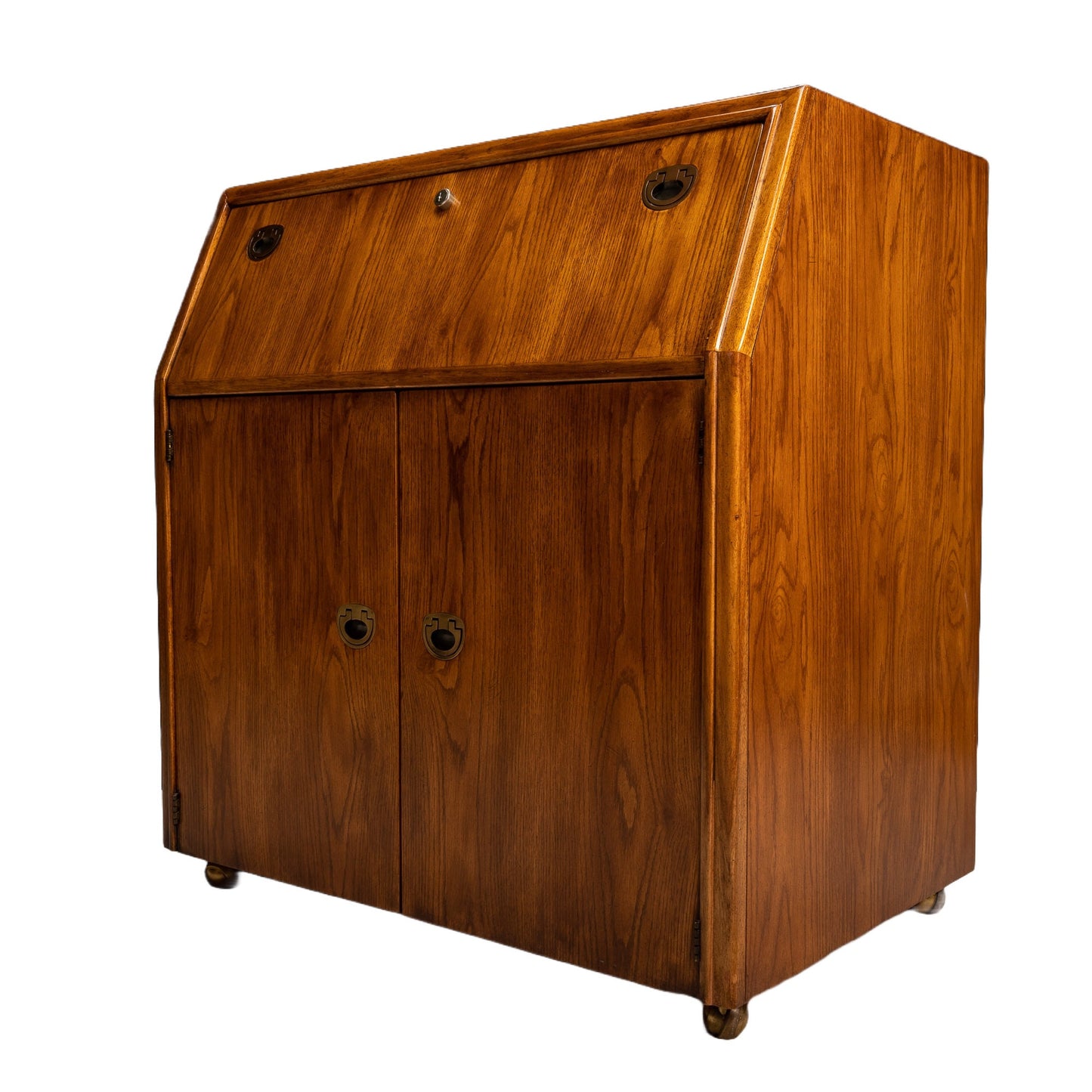 1980s Drexel Passage Campaign Style Drop Front Rolling Desk Storage Cabinet - USA Made Vintage High Quality Furniture- We Ship