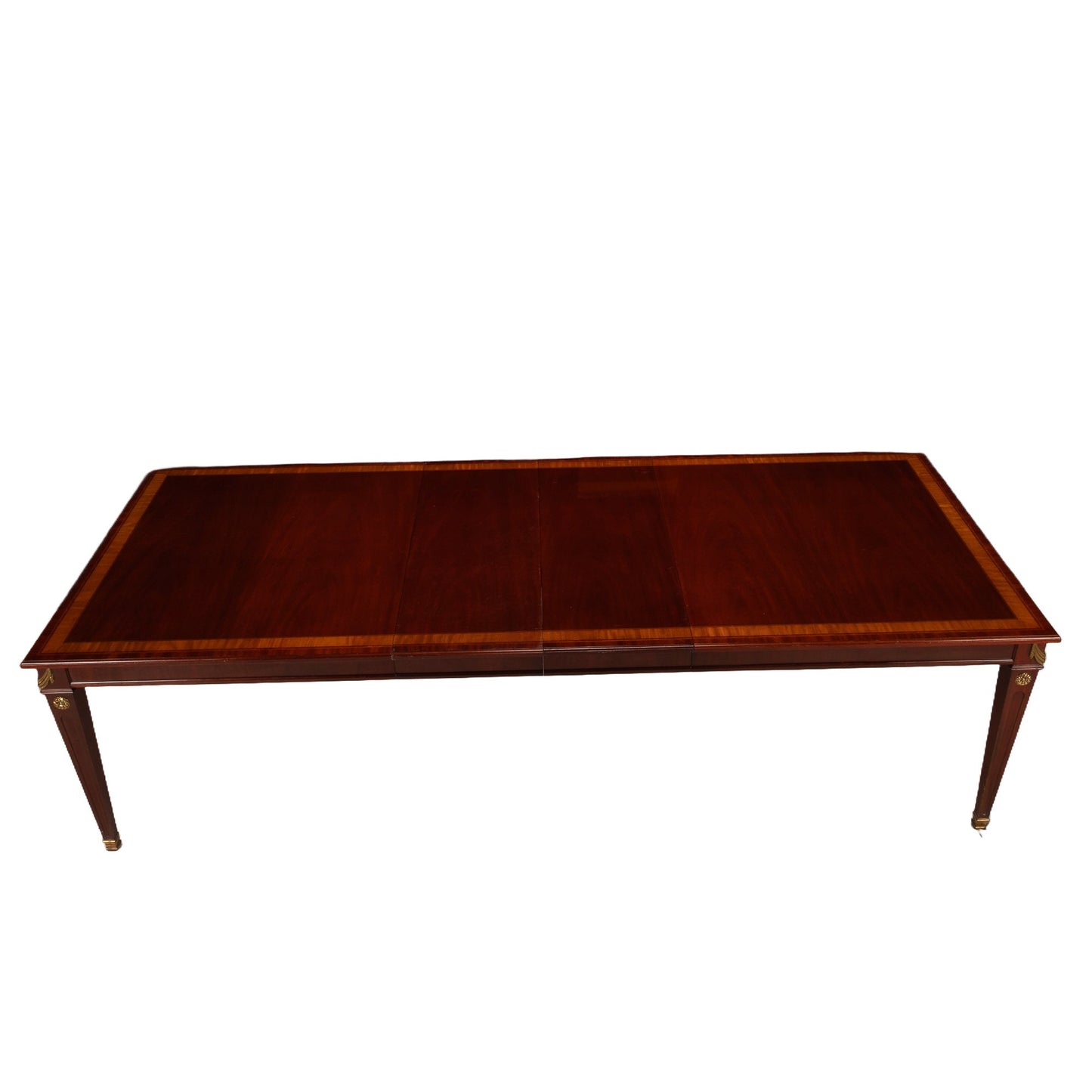 Vintage Kindel National Trust Mahogany Extension Banquet Dining Table W/ Brass Accents - Elegant American Luxury
