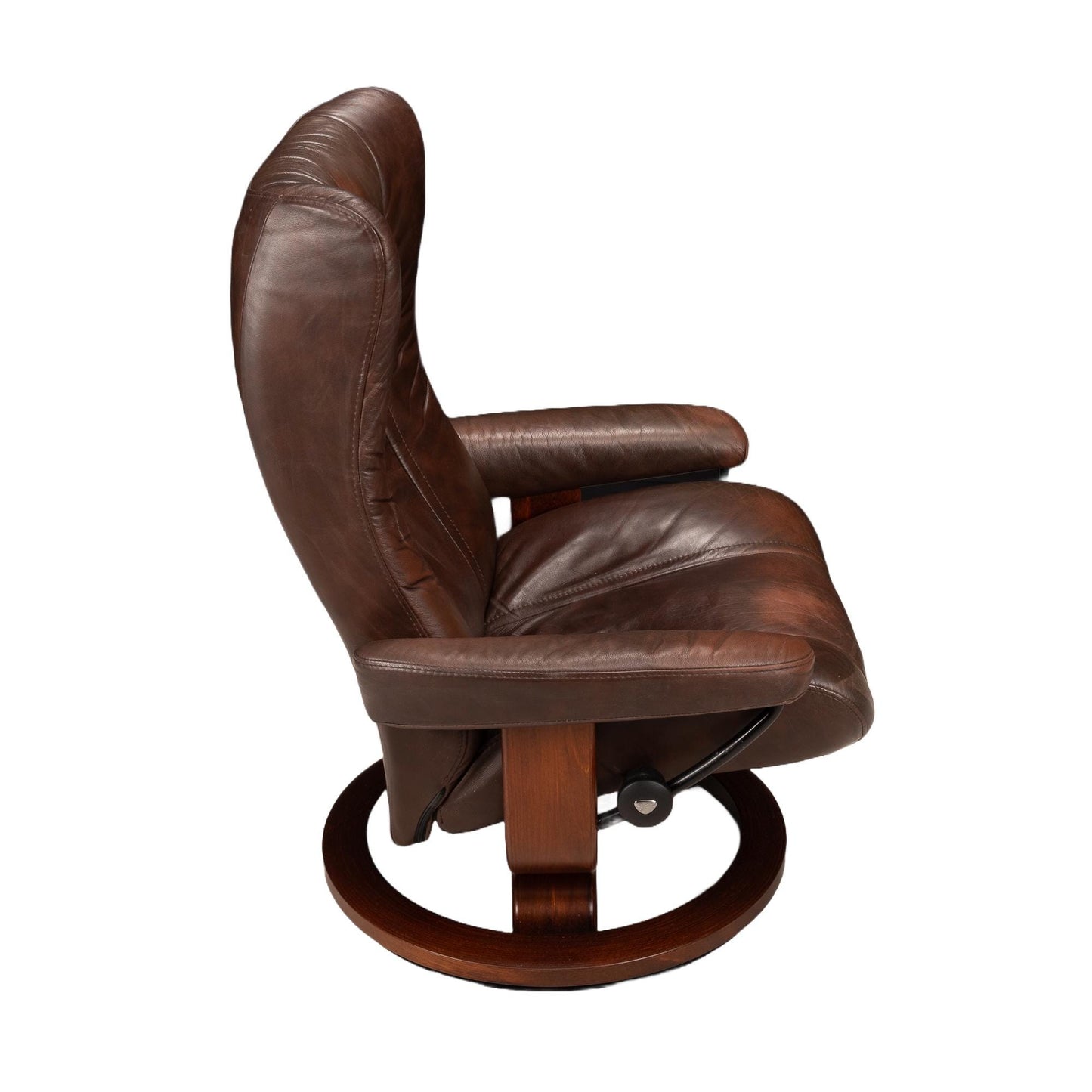 Ekornes Stressless Large Leather Swivel Recliner Chair Wing Model Brown - Made in Norway - Scandinavian Modern Design MCM