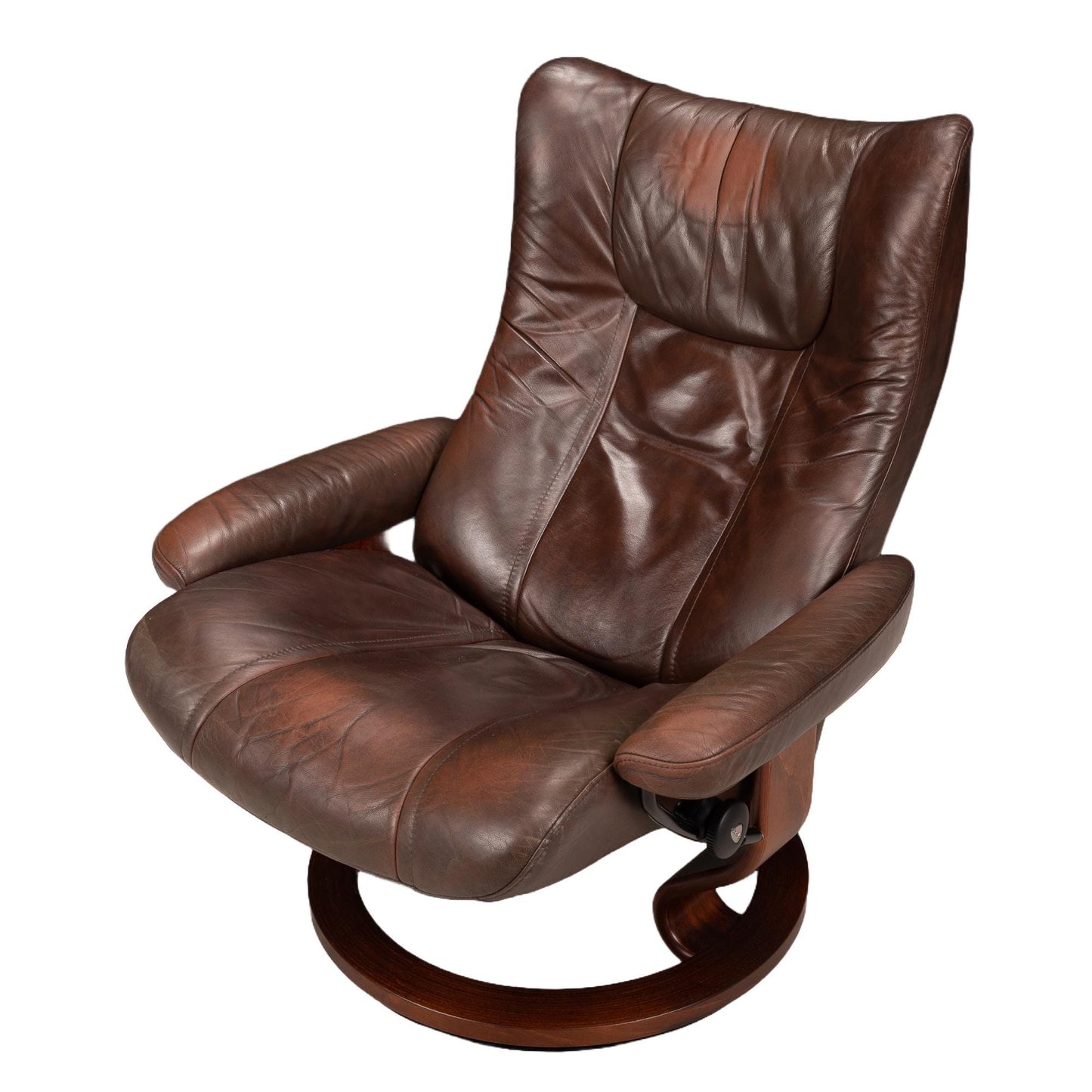 Ekornes Stressless Large Leather Swivel Recliner Chair Wing Model Brown - Made in Norway - Scandinavian Modern Design MCM