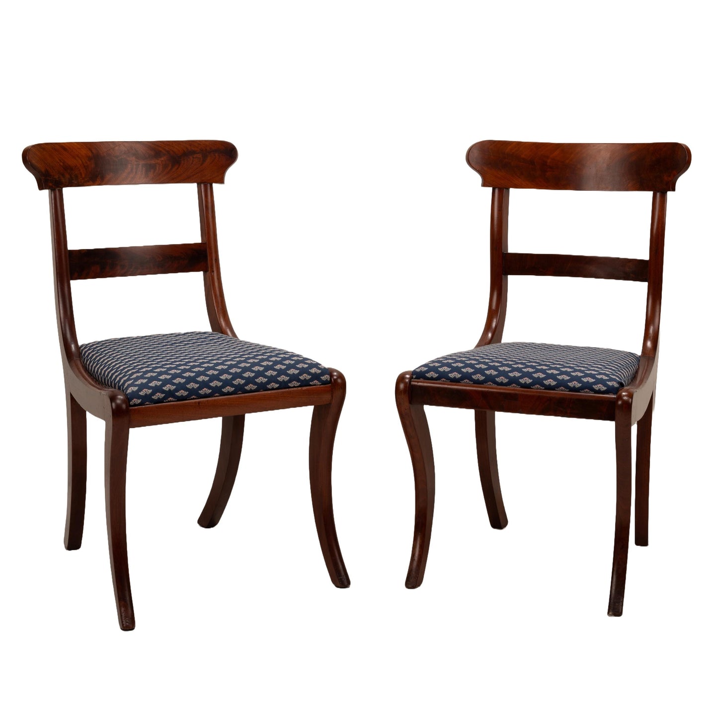 Early 19th Century Antique Federal Flame Mahogany Dining Chairs - a Pair , Early 1800s Craftsmanship, Gorgeous Details