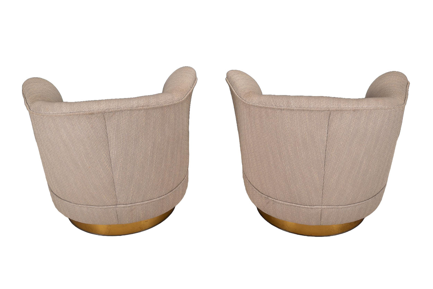 1989 Milo Baughman for Thayer Coggin Swivel Tub Lounge Chairs - A Pair , Hollywood Regency MCM Gold Trimmed Base USA Shipping Available