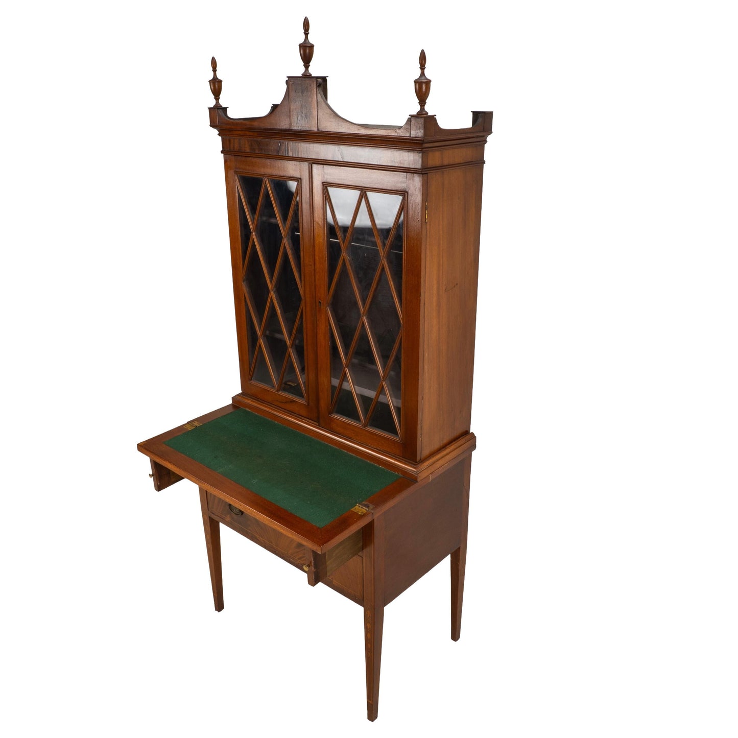 Late 19th Century Flame Mahogany Secretary Desk Bookcase, Antique Drop Front Desk