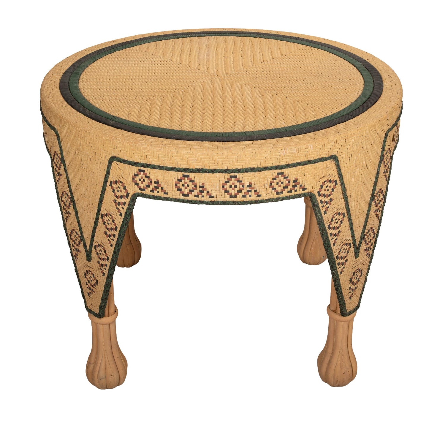 Unique Southwestern Aztec Style Round Wicker Center Table - 36" x 36" x 29"