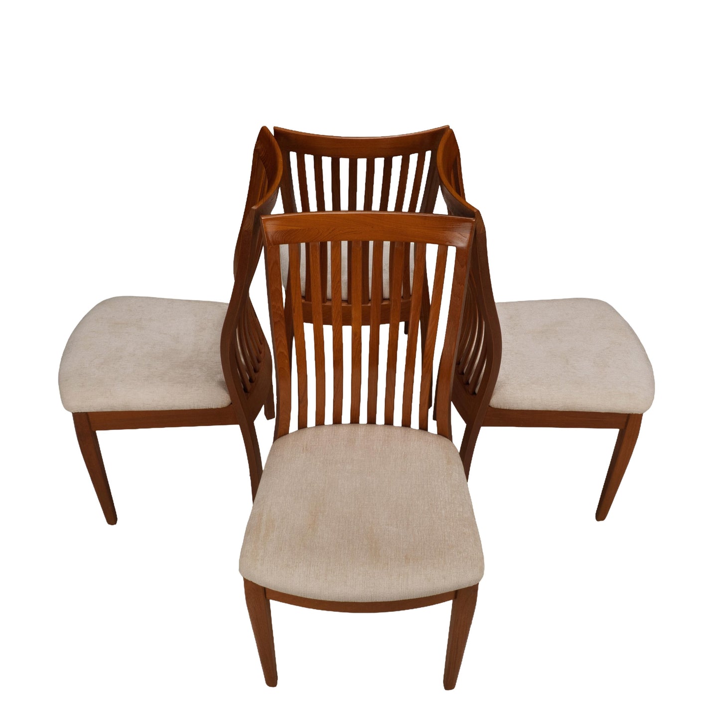 Set of 4 Benny Linden Solid Teak Slat Back Dining Chairs Mid Century Modern Scandinavian