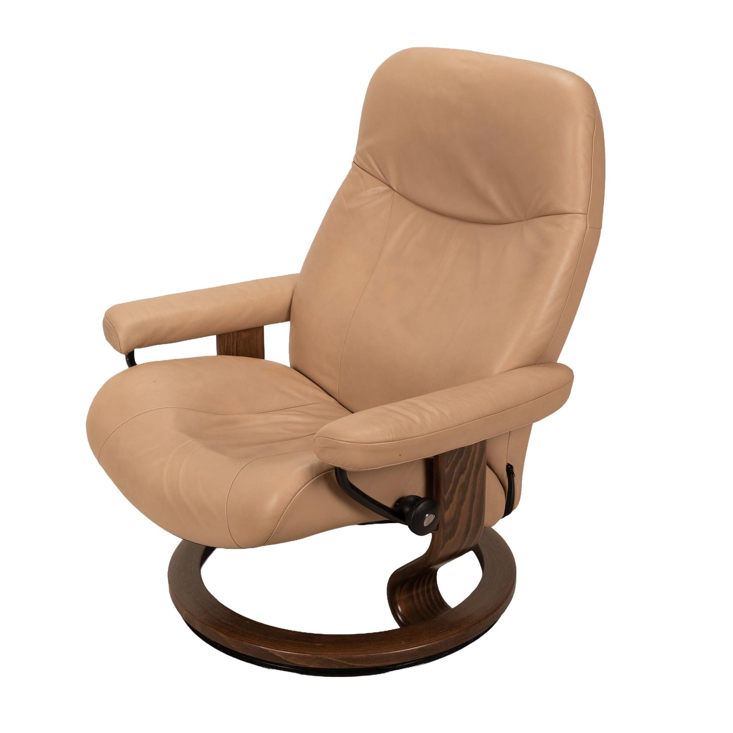 Ekornes Stressless Royal Recliner in Tan Leather W/ Walnut Base - Large Model