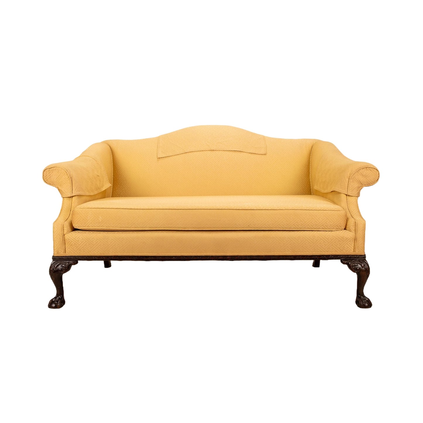 Vintage 1940s English Camelback Claw Footed Chippendale Upholstered Settee Loveseat Sofkka English Style, Original Upholstery , Gorgeous Piece