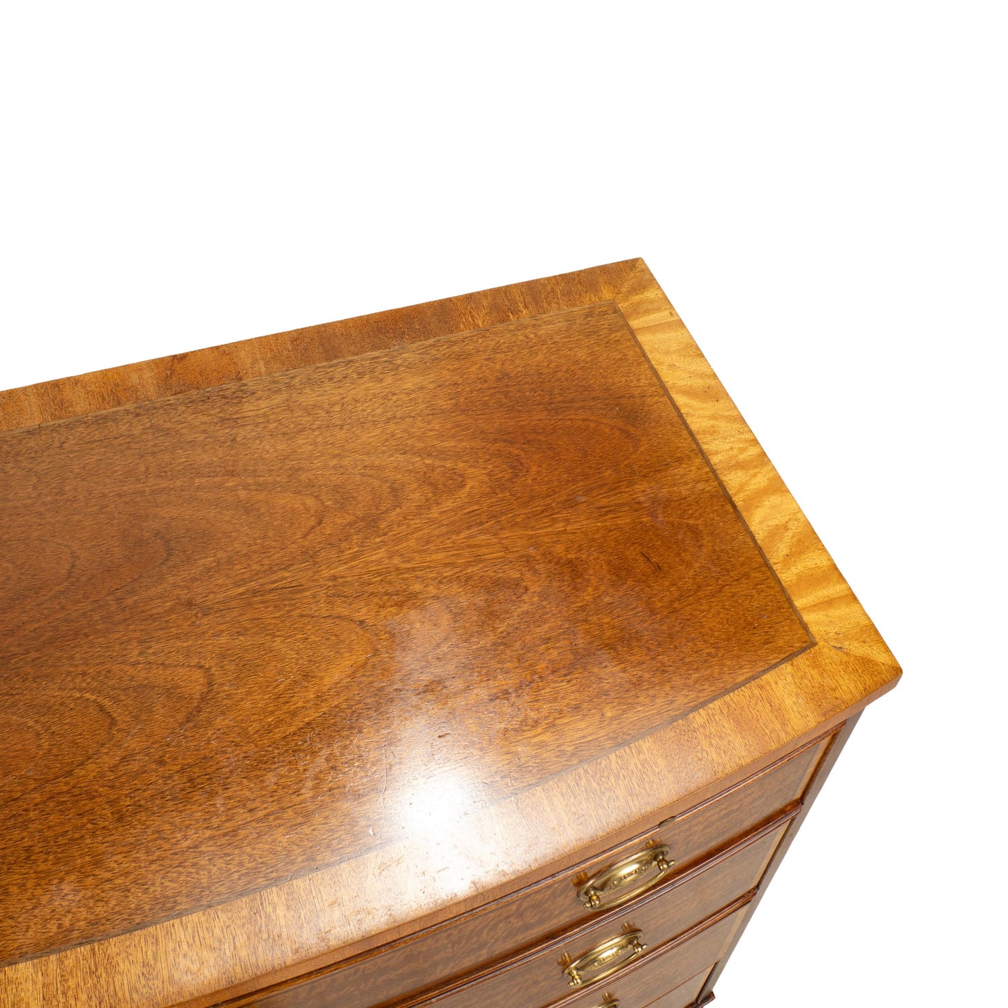Baker Furniture Georgian Inlaid Banded Mahogany Bowfront Bachelor Chest of Drawers