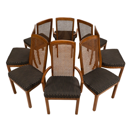 Drexel Heritage Mid Century Cane Back Oak Dining Chairs - Set of 8