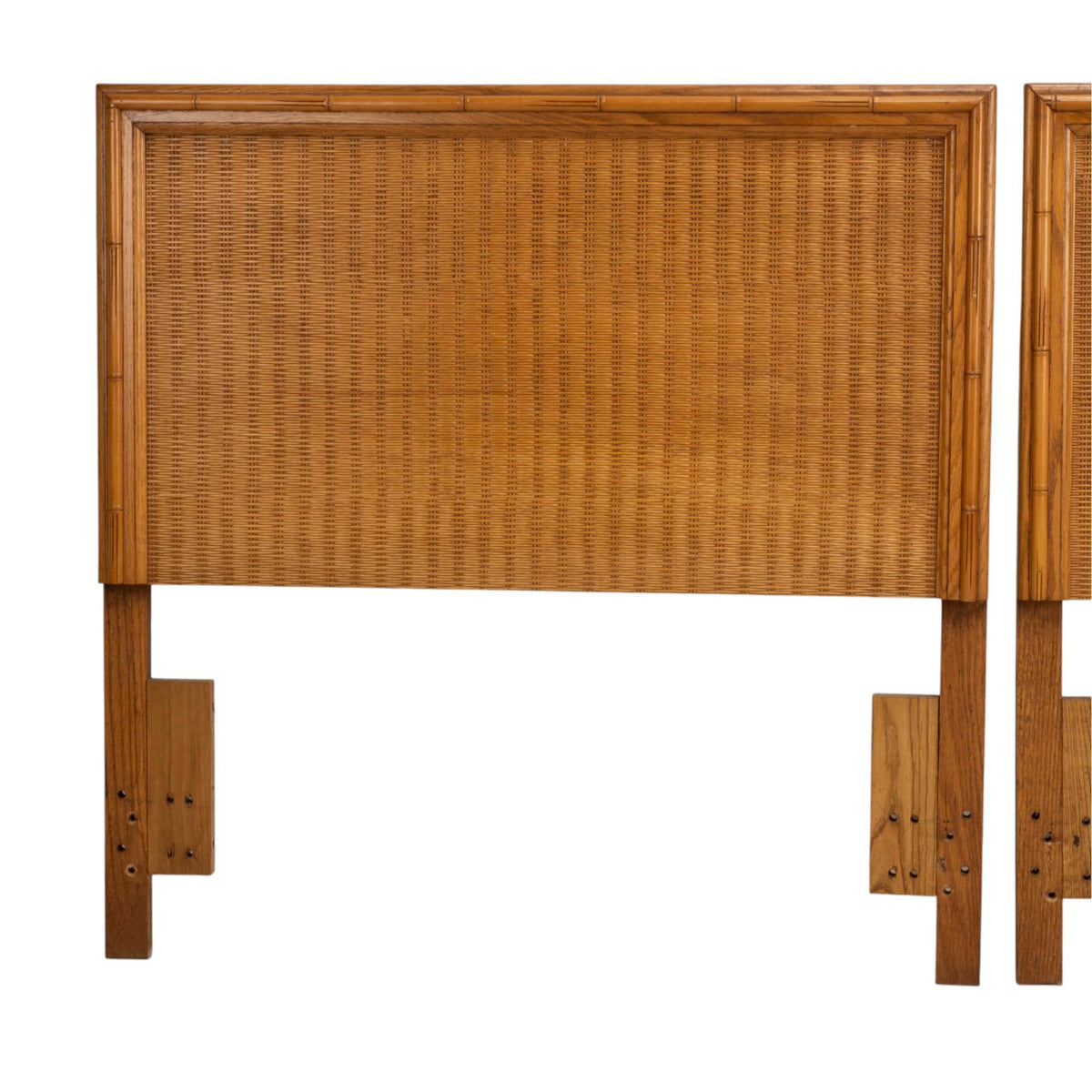Pair Vintage Twin Rattan Headboards W/ Bamboo Style Wood Trim 40" - Combine for King