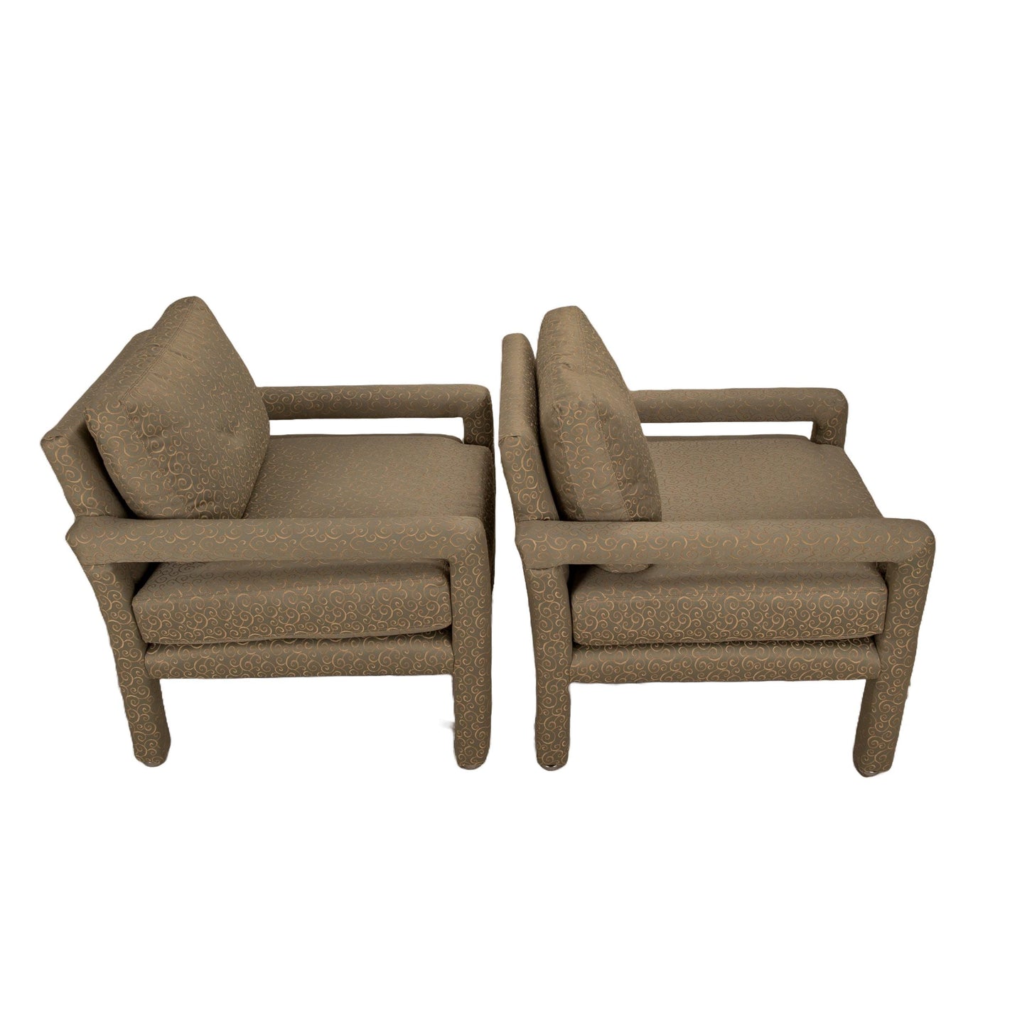 1980s Milo Baughman Style Parson Upholstered Lounge Chairs - A Pair , Classic Mid Century Modern Design MCM , High End Quality Piece