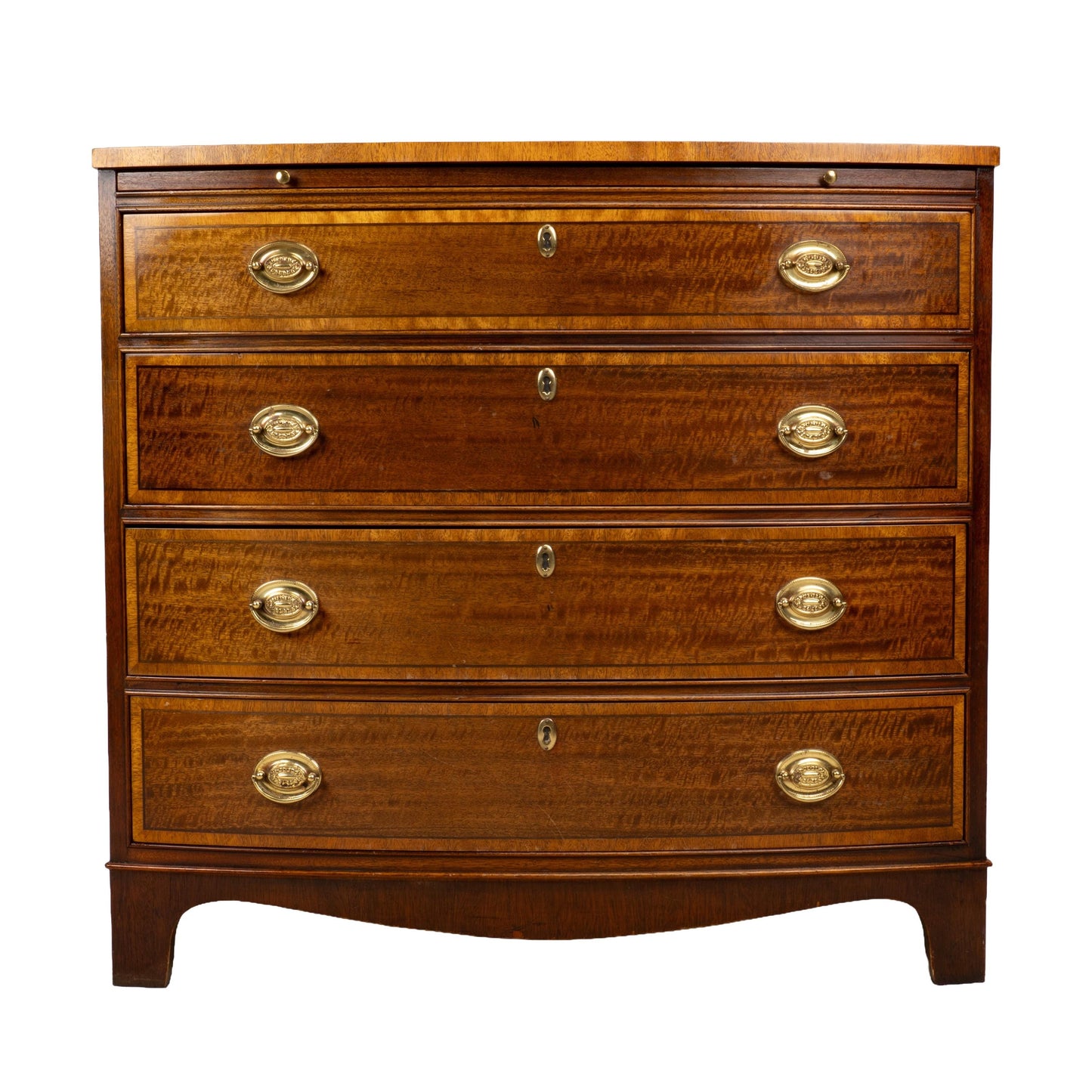 Baker Furniture Georgian Inlaid Banded Mahogany Bowfront Bachelor Chest of Drawers