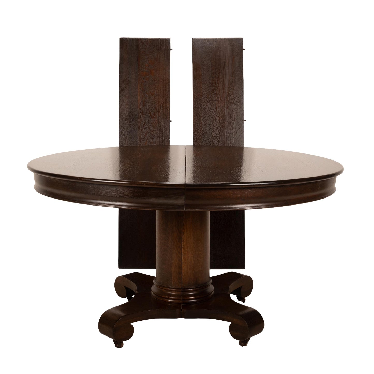 Antique Oak Empire Split Pedestal Dining Table | Monumental Banquet Table w/ Leaves | Vintage Expandable Table , USA Shipping Available