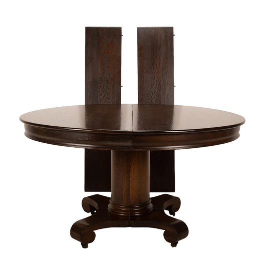 Antique Oak Empire Split Pedestal Dining Table | Monumental Banquet Table w/ Leaves | Vintage Expandable Table , USA Shipping Available