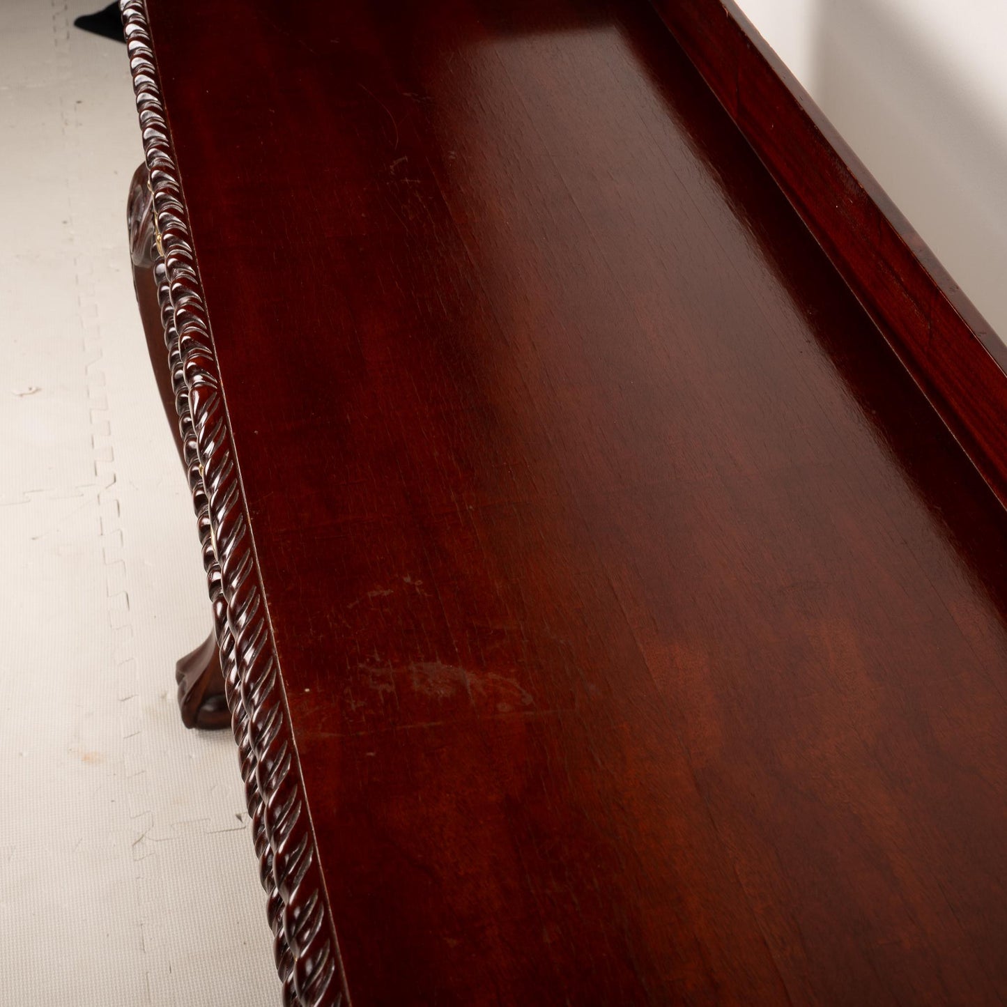 1940s Mahogany Chippendale Ball & Claw 3 Drawer Writing Desk/ Sofa Table , Elegant Carved Table, Baroque Console, Deep Wood Tones,