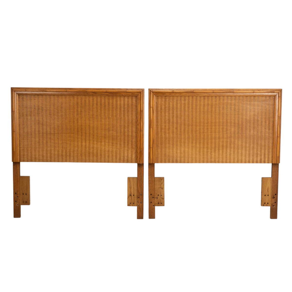 Pair Vintage Twin Rattan Headboards W/ Bamboo Style Wood Trim 40" - Combine for King