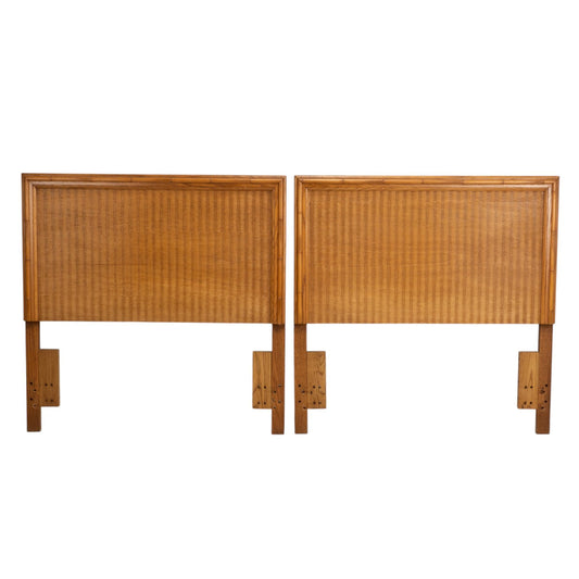 Pair Vintage Twin Rattan Headboards W/ Bamboo Style Wood Trim 40" - Combine for King