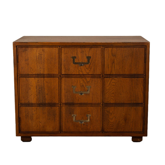 Henredon Artefacts Campaign Style Cabinet Low Chest , Classic Brass Handles, Timeless Style, USA Shipping Available