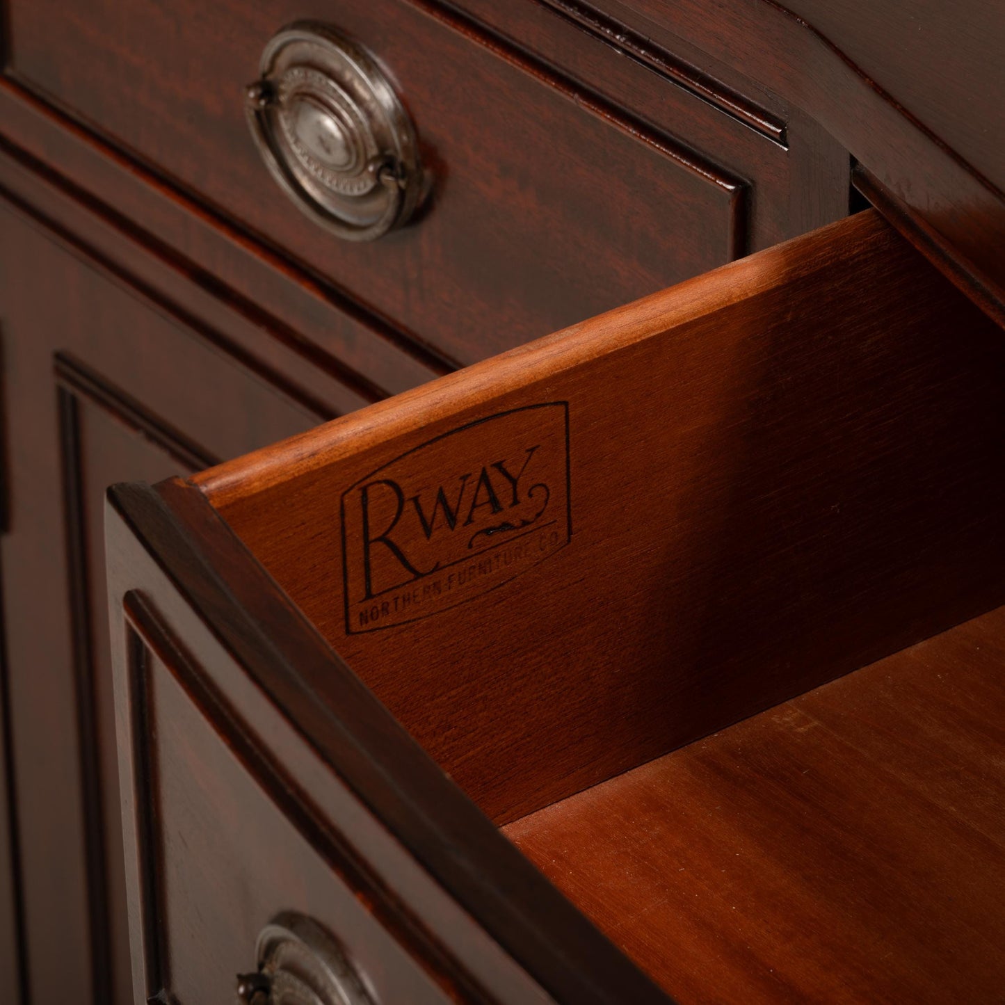 1940s Rway Northern Furniture Co Mahogany Bow Front Buffet Server Sideboard, Elegant Dining Room Furniture, Classic Piece