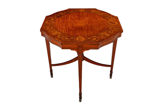 Late 19th Century Edwardian Crossbanded Marquetry Center Table - Highly Detailed , Antique Furniture, Incredible Woodworking Card Table