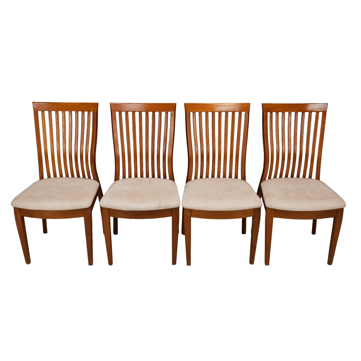Set of 4 Benny Linden Solid Teak Slat Back Dining Chairs Mid Century Modern Scandinavian
