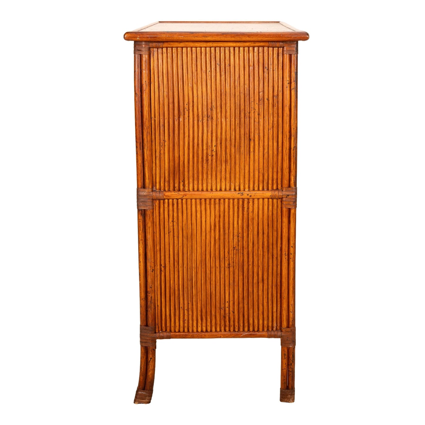 Vintage Split Bamboo & Diamond Reed Sideboard – Coastal Boho Buffet with Island Vibe –Tropical Console Cabinet Palm Beach Regency