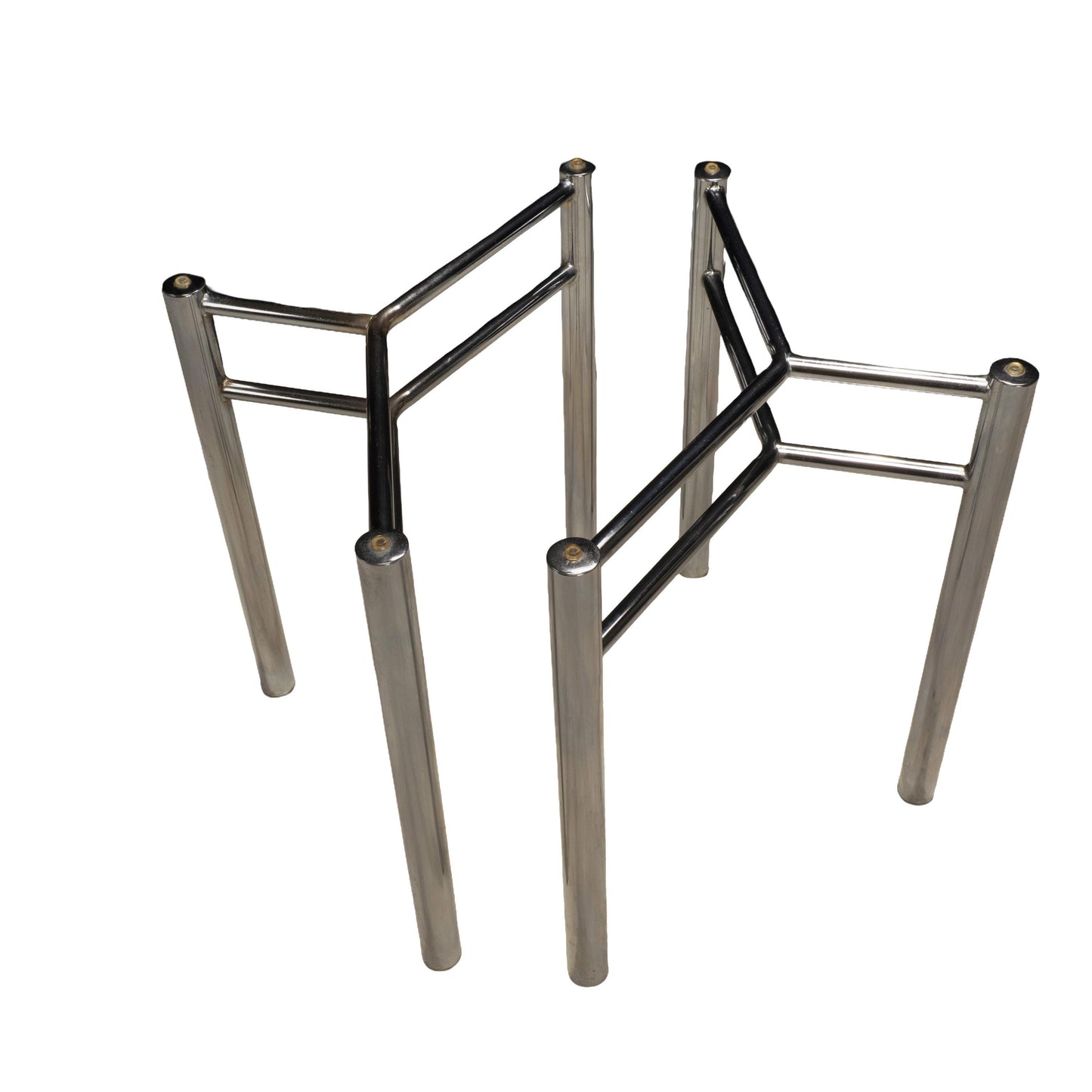 Modernist Chrome Glass Dining Table Bases, Set of 2 – Architectural 1970s Style