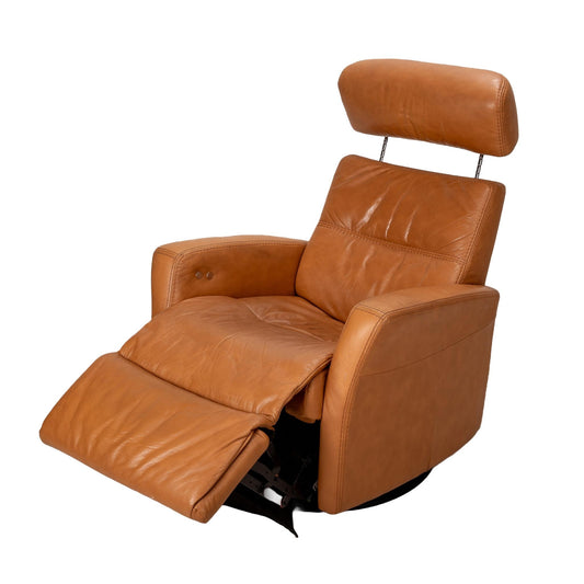 Img of Norway Divani Large Power Leather Recliner in Warm Tan - Large Size, Living Room Furniture, Lounge Chair, Extremely Comfortable!