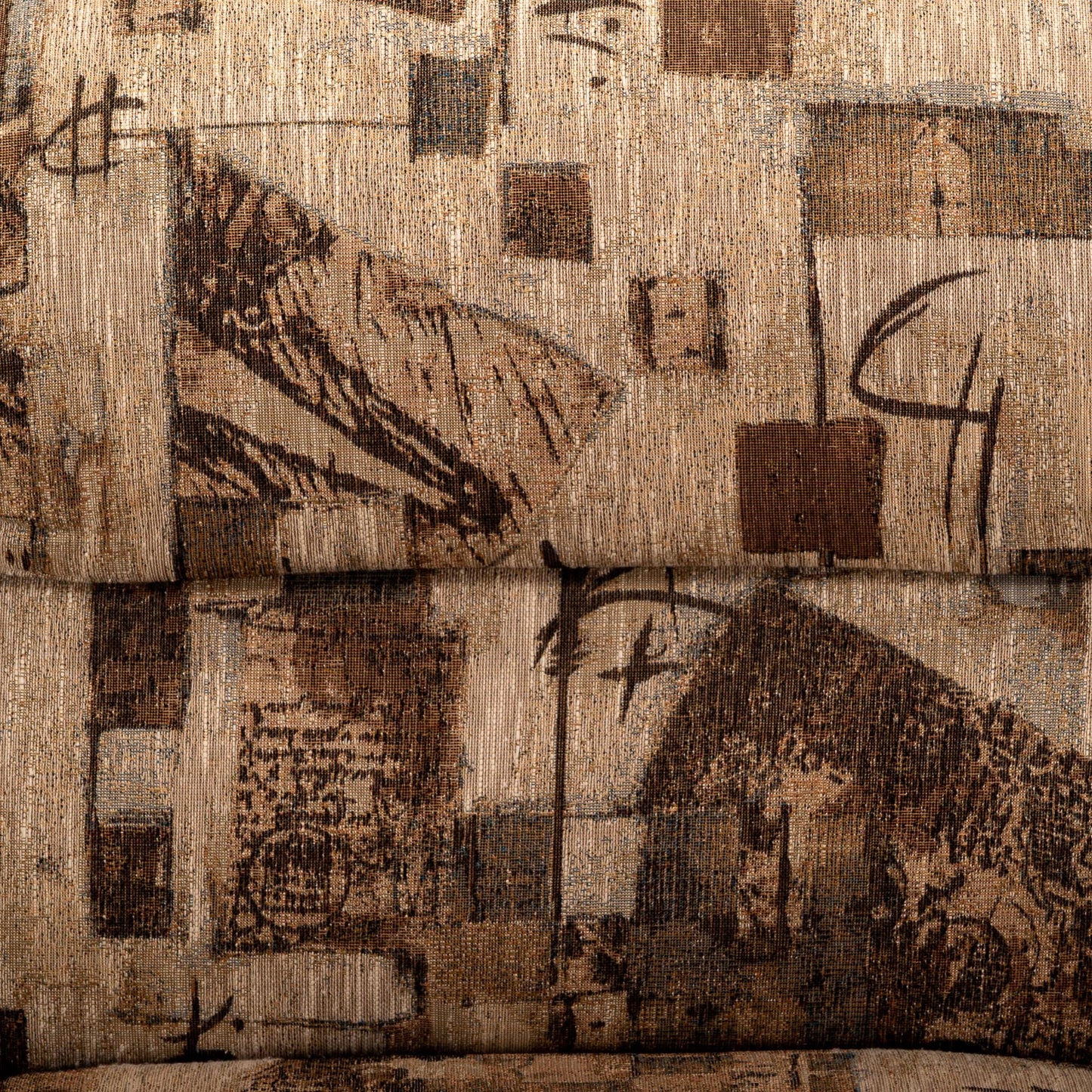 1980s Scandinavian Mid Century Modern Style Teak Upholstered Sofa Postmodern Print Fabric Statement Piece Unique Furniture