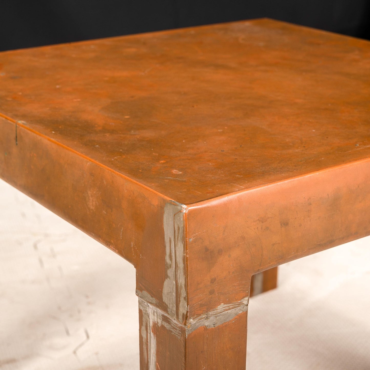 1970s Parsons Style Copper Clad Side Tables – Square Low Accent Tables Vintage Modern Brutalist 17x17x13.25 Inch – Pair