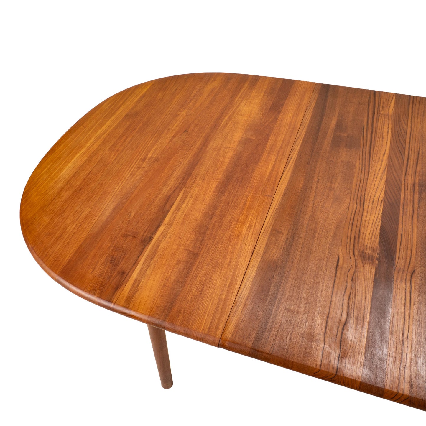 Danish Modern Solid Teak Dining Table W/ Leaf, Oval Extension Table
