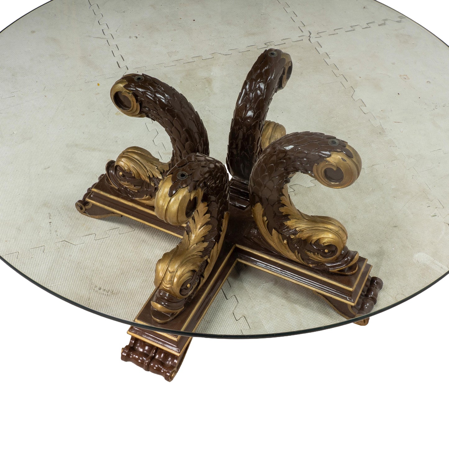 Italian Neoclassical Style Gilt Scroll Base Oval Glass Coffee Table Hollywood Regency