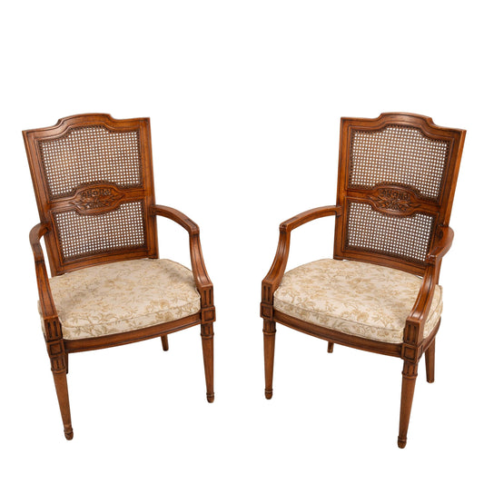 French Regency Louis XVI Caned Back Carved Side Chairs – Pair, Antique Neoclassical Dining Chairs, Elegant Vintage Seating