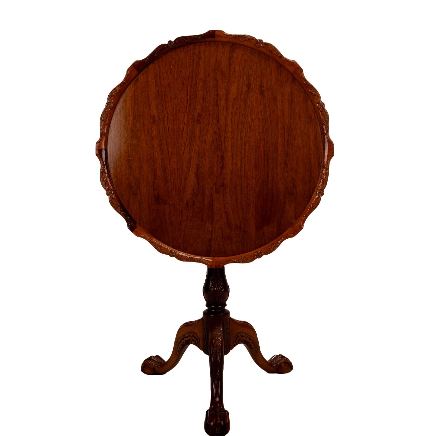 Vintage English Georgian Chippendale Mahogany Pie Crust Tilt Top Tea Card Table , Brass Hardware, Exquisite Detailed Carvings, Elegant Piece
